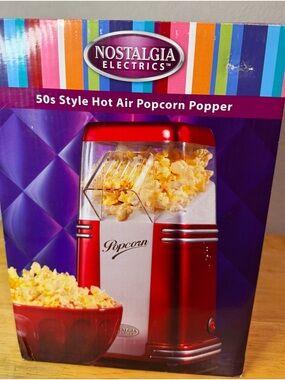 Nostalgia 50's Style Hot Air Popcorn Popper Vintage Retro Red Oil Free